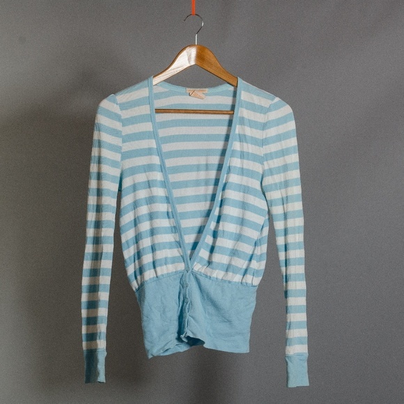Sweet Romeo Sweaters - [Sweet Romeo] blue + white striped cotton cardigan